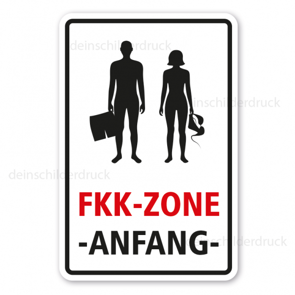 Hinweisschild FKK-Zone - Anfang - Mann und Frau