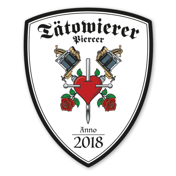 Zunftwappen Tätowierer - Piercer mit Zunftnamen, Gründungsjahr oder Ihrem Wunschtext - Maibaumschild - Wappen W