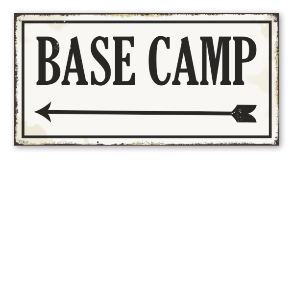 Retro Schild Base Camp – mit Richtungspfeilen