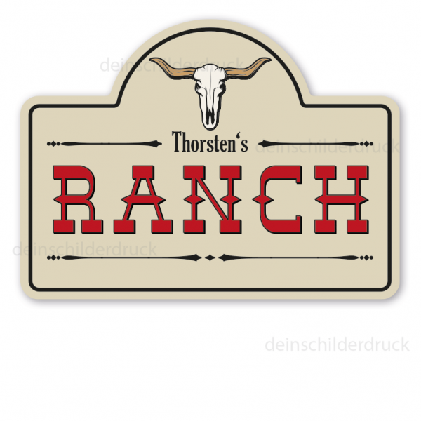 Retroschild Ranch mit Kuhschädel – mit Ihrem Namen