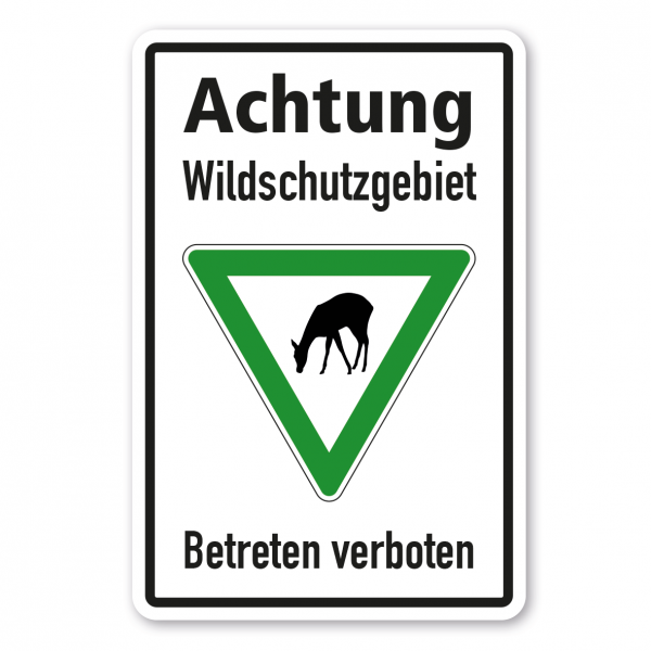 Hinweisschild Achtung Wildschutzgebiet - Betreten verboten - Reh - Kombi