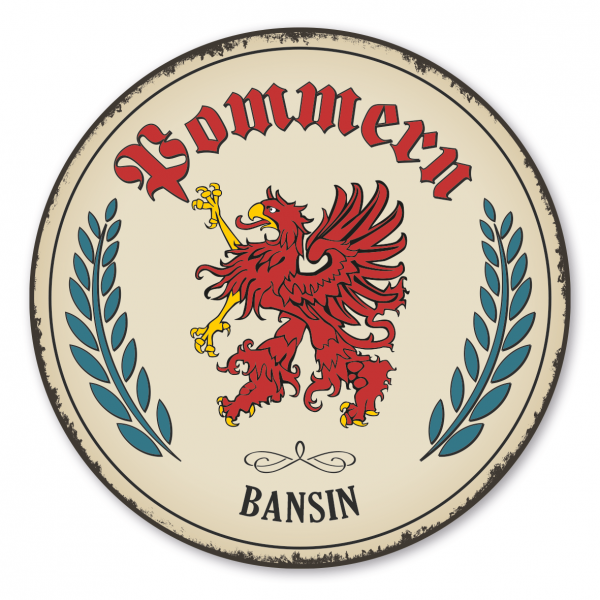 Maibaumschild / Festschild mit Wappen Pommern - mit Bezeichnung und Ihrem Ortsnamen oder Wunschtext - Rundes Wappen - Retro
