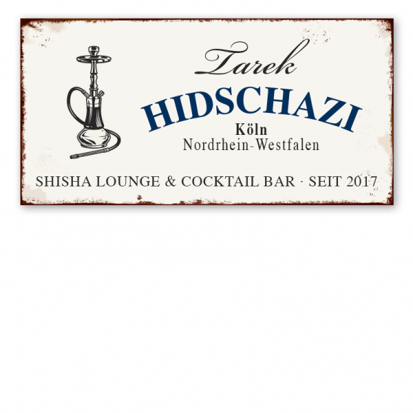 Retro Farmhouse-Schild Shisha Lounge & Cocktail Bar - mit Ihrem Namen, Standort und Jahresangabe
