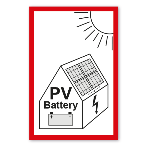 Hinweisschild Photovoltaikanlage PV Battery - Anlage mit Batteriespeicher - nach VDE-AR 2100-712