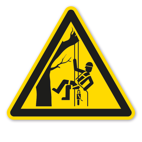 Warnzeichen Warnung vor Höhenarbeiten am Seil - Baumkletterer