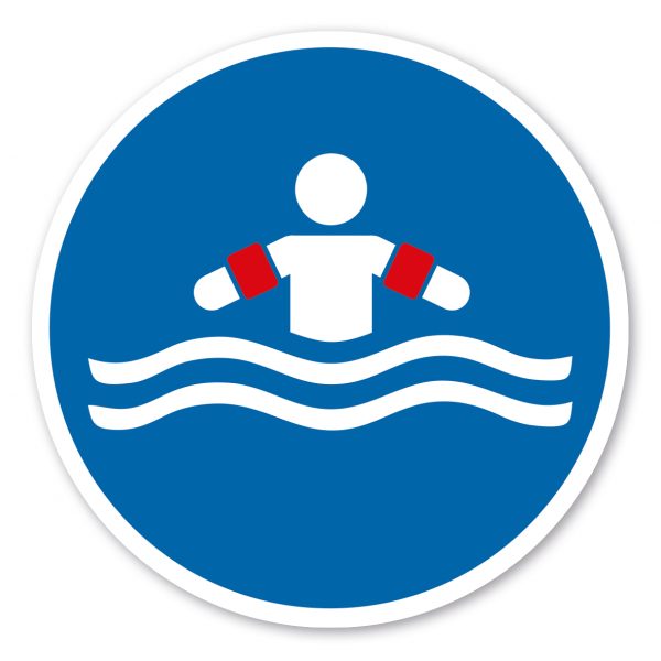 Gebotszeichen Kleinkindern in Wassereinrichtungen Schwimmflügel anziehen