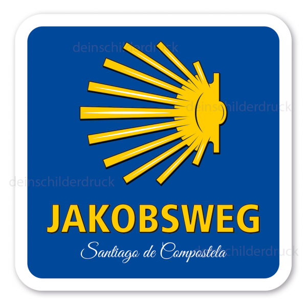 Wegweiser Jakobsweg - Santiago de Compostela - mit Jakobsmuschel – rechtsweisend