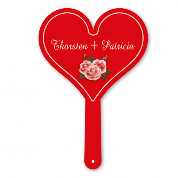 Formschild Hochzeit – Namen des Brautpaares – Motivschild in Herzform - mit Rosen