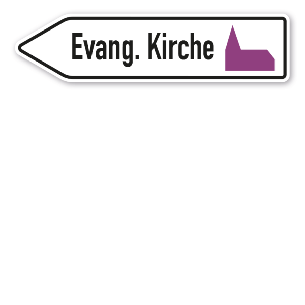 Pfeilschild / Pfeilwegweiser Evangelische Kirche - mit Symbol