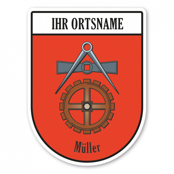 Maibaumschild / Zunftwappen Müller - Mühle mit Zunftnamen, Ortsnamen oder Ihrem Wunschtext - Wappen BL