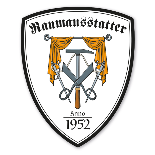 Zunftwappen Raumausstatter mit Zunftnamen, Gründungsjahr oder Ihrem Wunschtext - Maibaumschild - Wappen W