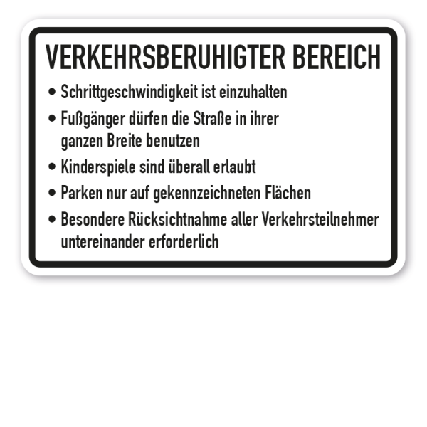 Schild - Verkehrsberuhigter Bereich - Text