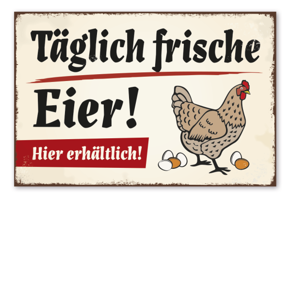 Retro Hofschild Täglich frische Eier - Hier erhältlich